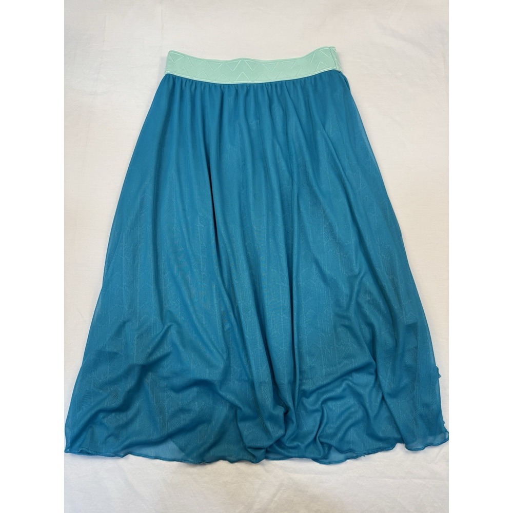 LuLaRoe Women's XS Teal Blue Geometric Lace Lola Lined A-Line Midi Skirt